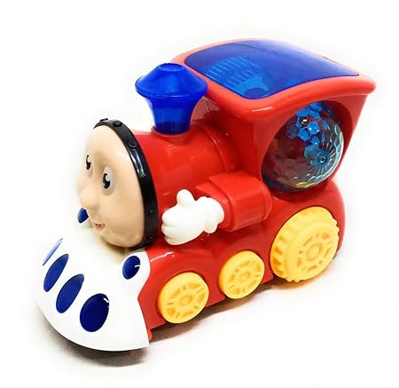 TOYROMA Musical Bump and Go Smiley Train Toy – Red