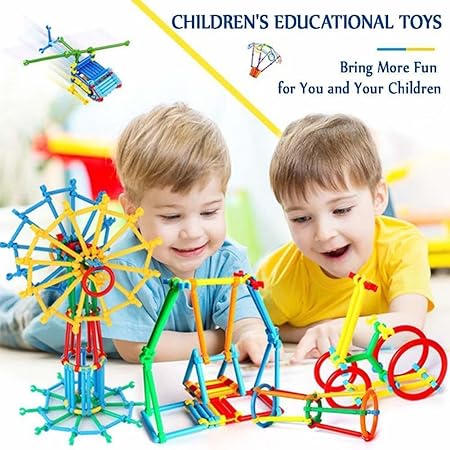 Mayne Colorful Straw Building Blocks Set for Kids – 200+ Pieces